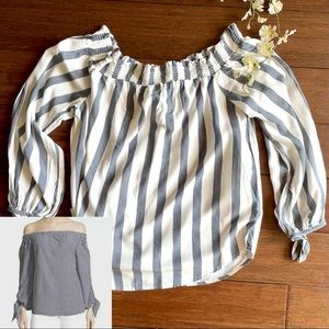 Beach Lunch Lounge Cold Shoulder Navy White Stripe